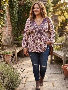 Torrid Floral Boho Rayon Peasant Top - Plus Size 3